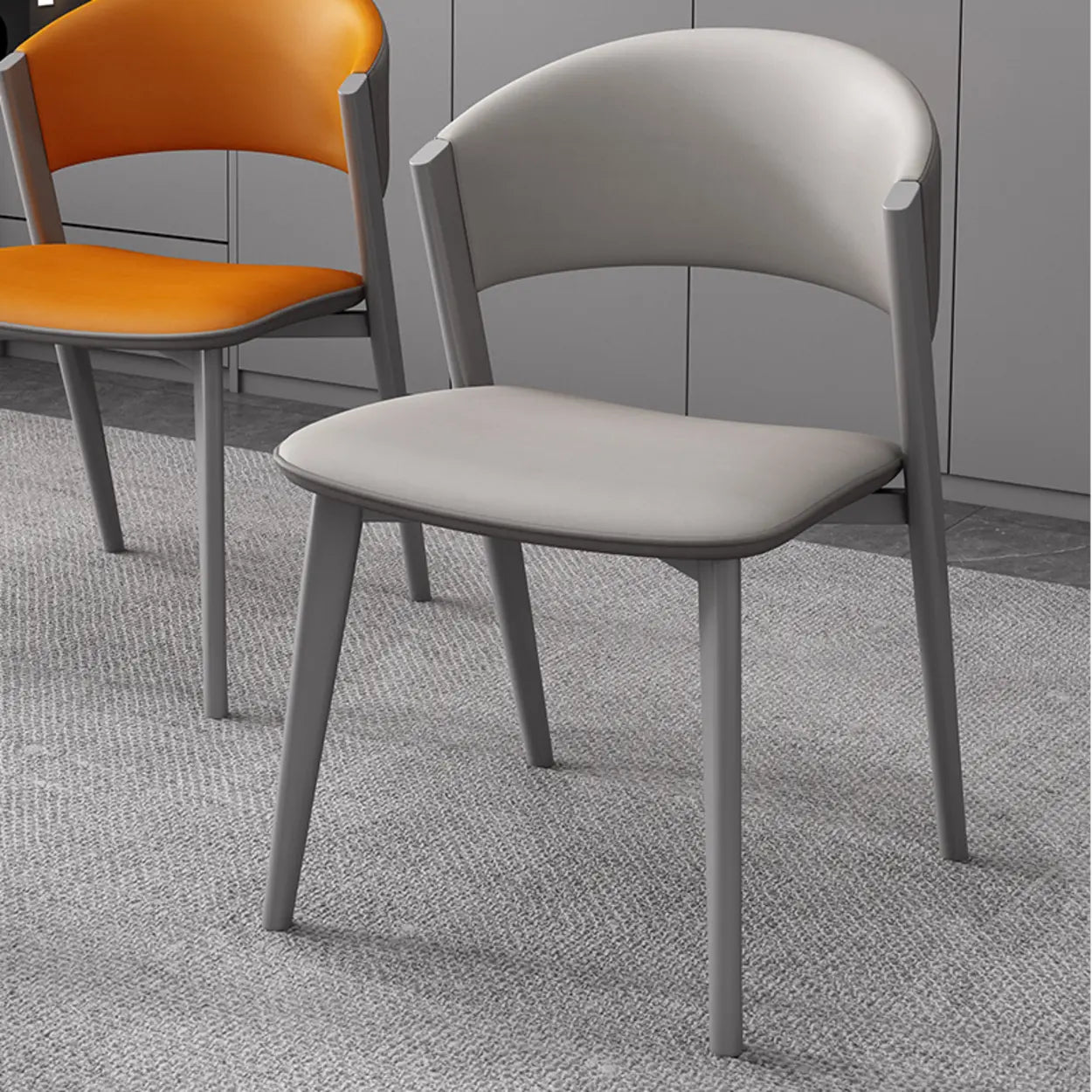 Nordic Curved Open-Back Faux Leather Dining Chair