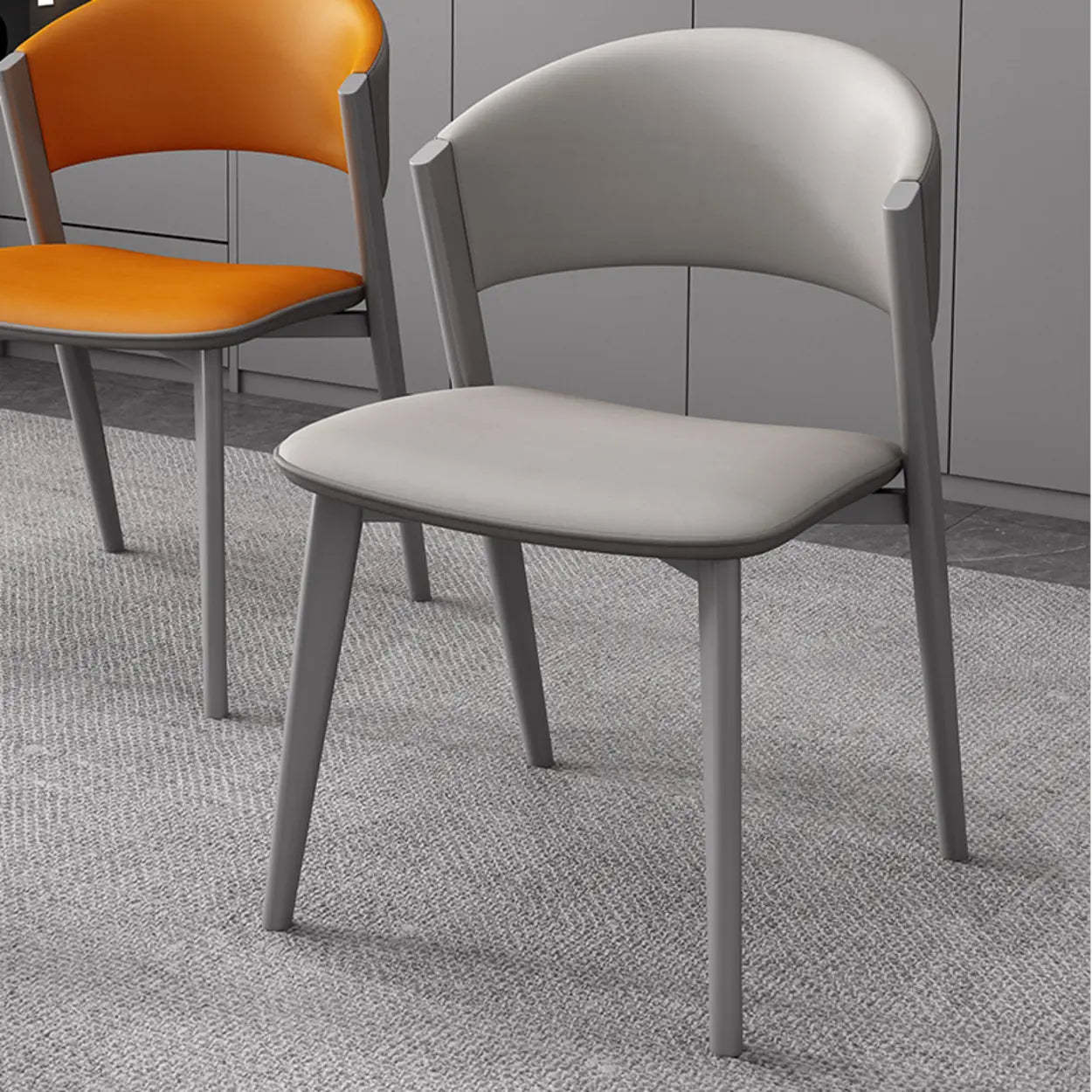 Nordic Curved Open-Back Faux Leather Dining Chair