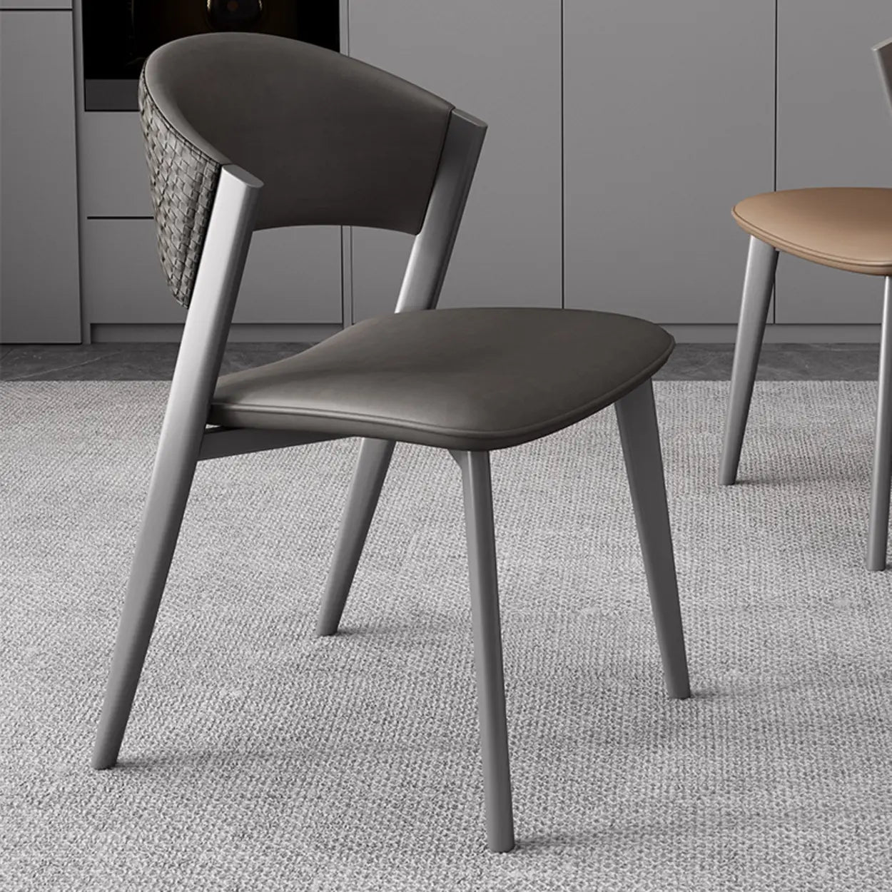 Nordic Curved Open-Back Faux Leather Dining Chair — Red / Gray