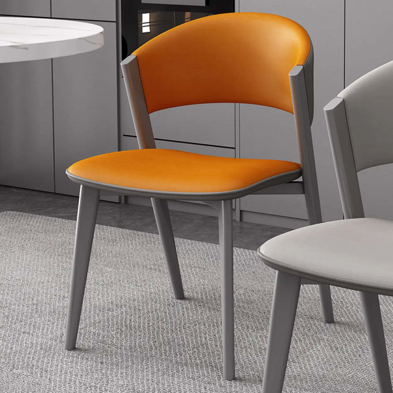 Nordic Curved Open-Back Faux Leather Dining Chair — Blue / Gray