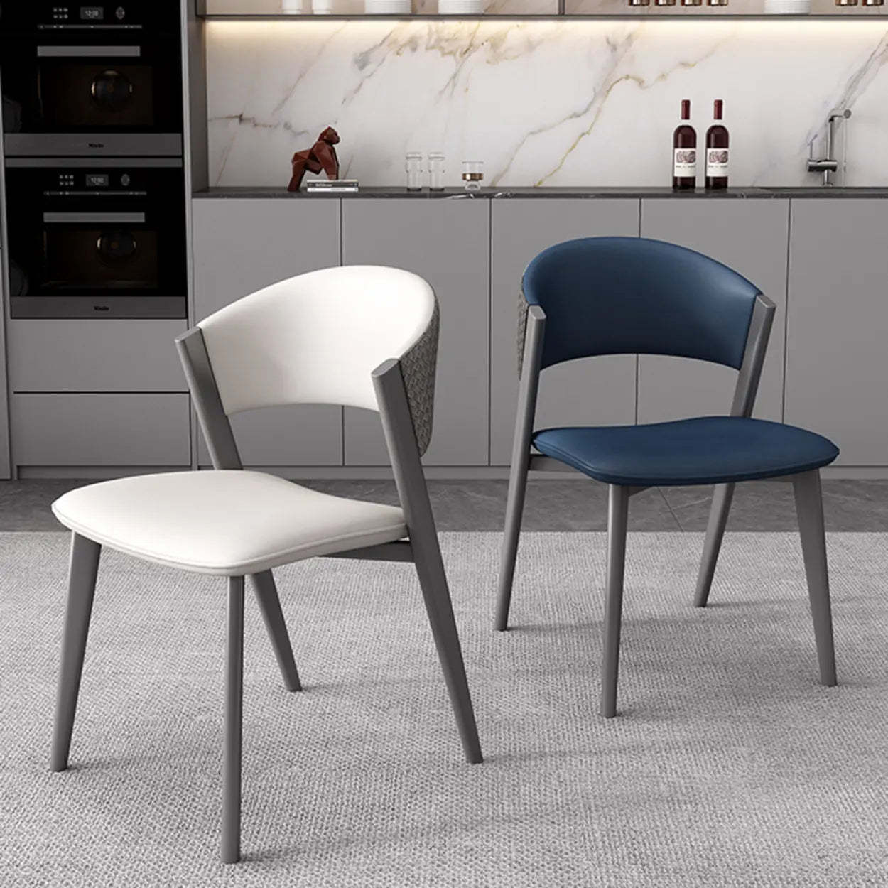 Nordic Curved Open-Back Faux Leather Dining Chair — Orange / Gray