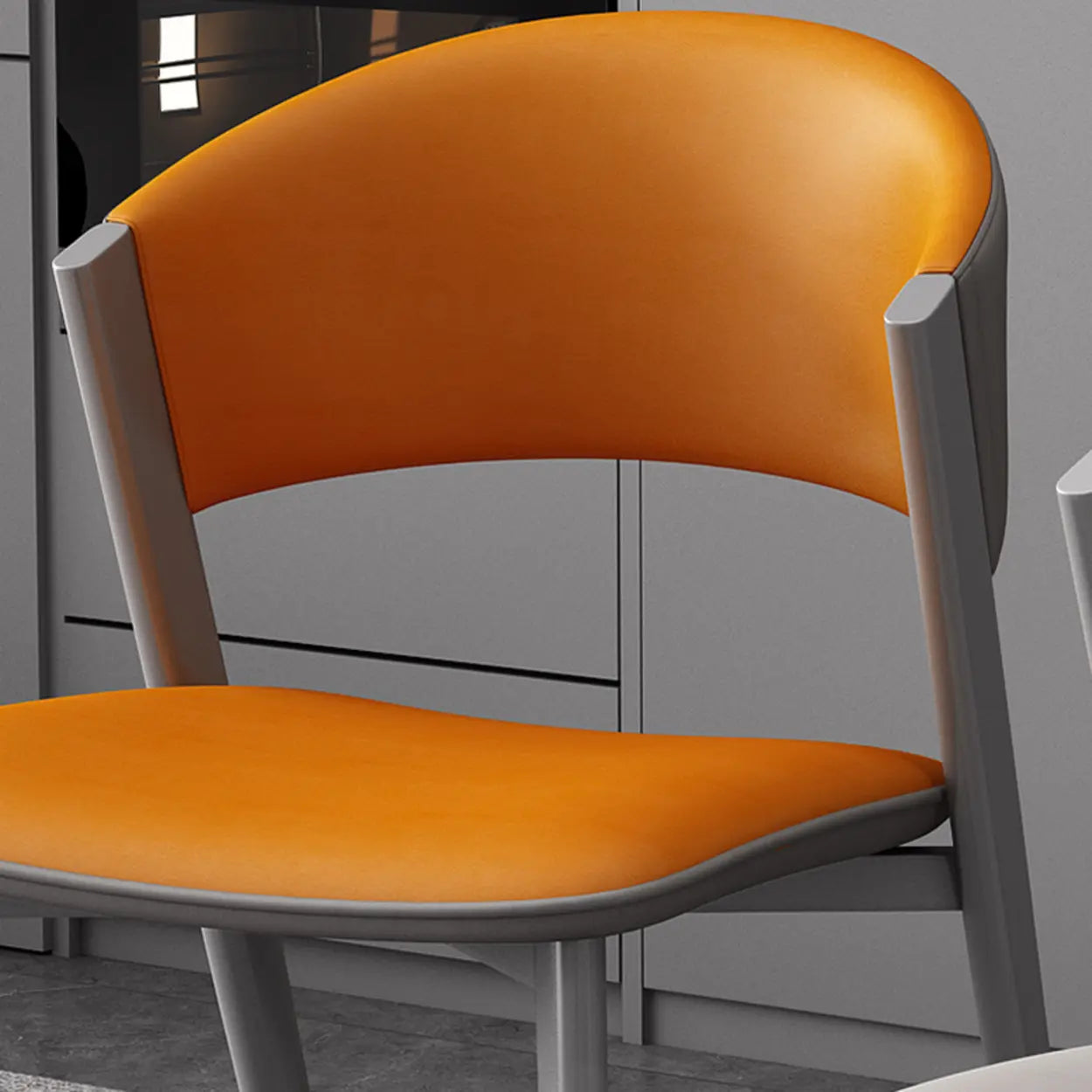 Nordic Curved Open-Back Faux Leather Dining Chair — Dark Brown / Dark Brown