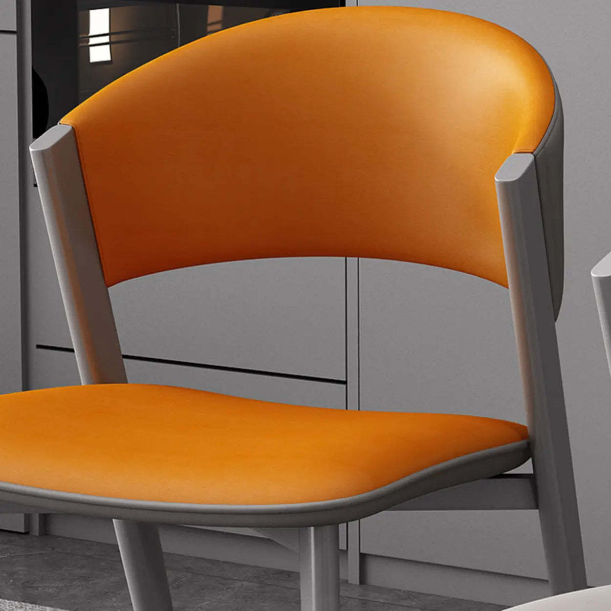 Nordic Curved Open-Back Faux Leather Dining Chair — Dark Brown / Dark Brown