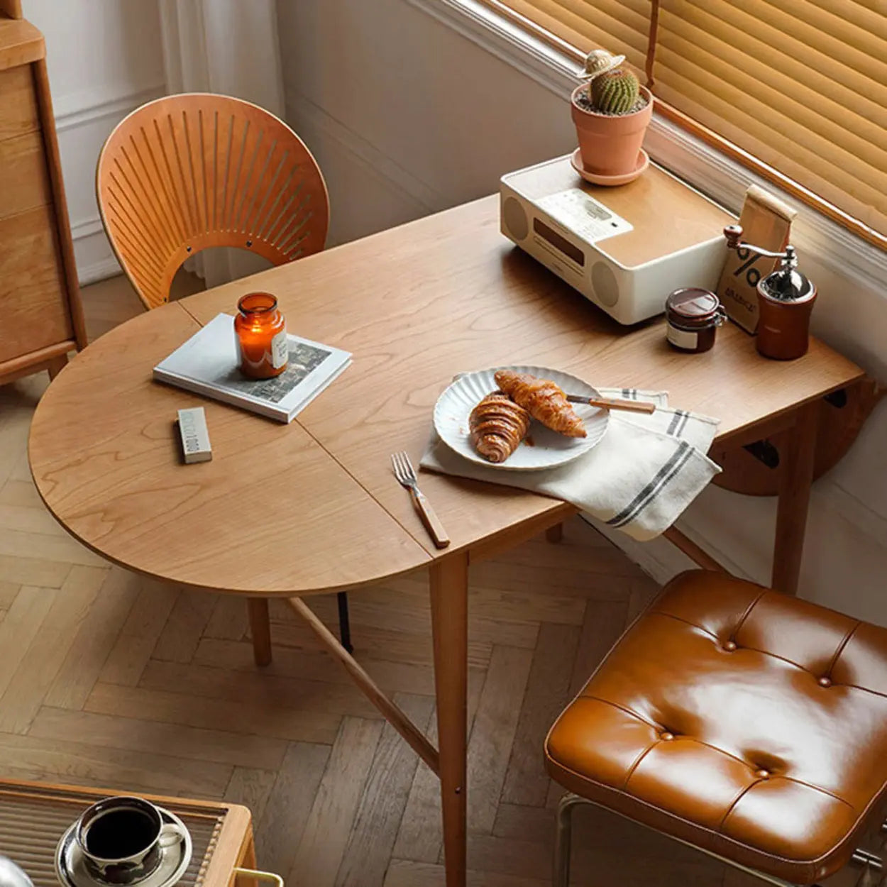 Nordic Natural Wood Oval Drop-Leaf Dining Table
