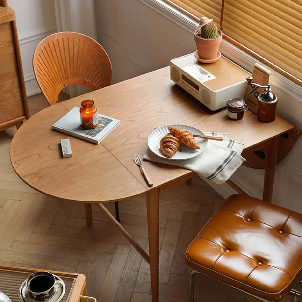 Nordic Natural Wood Oval Drop-Leaf Dining Table — Table Only