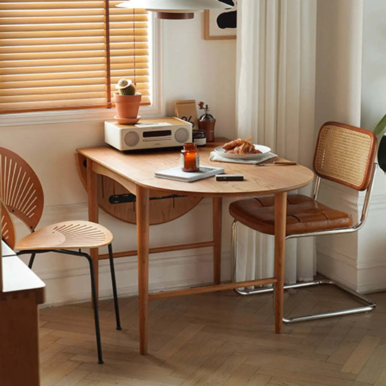 Nordic Natural Wood Oval Drop-Leaf Dining Table