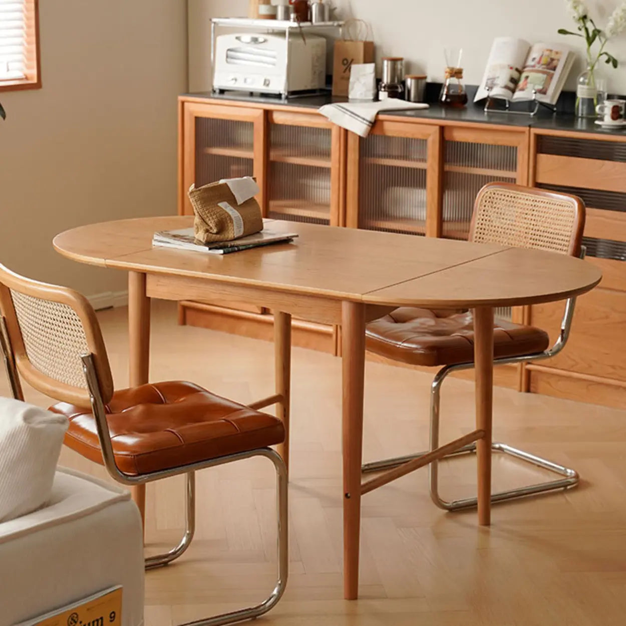 Nordic Natural Wood Oval Drop-Leaf Dining Table