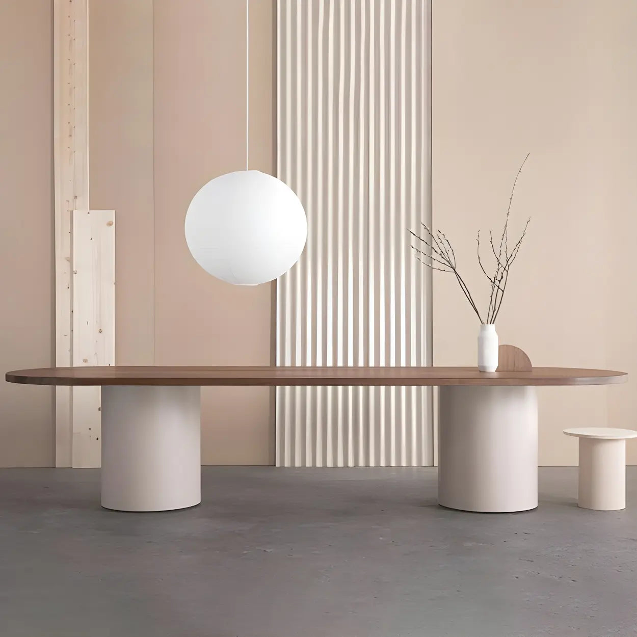 Nordic Oval White Wood Double-Pedestal Dining Table — White / Table Only