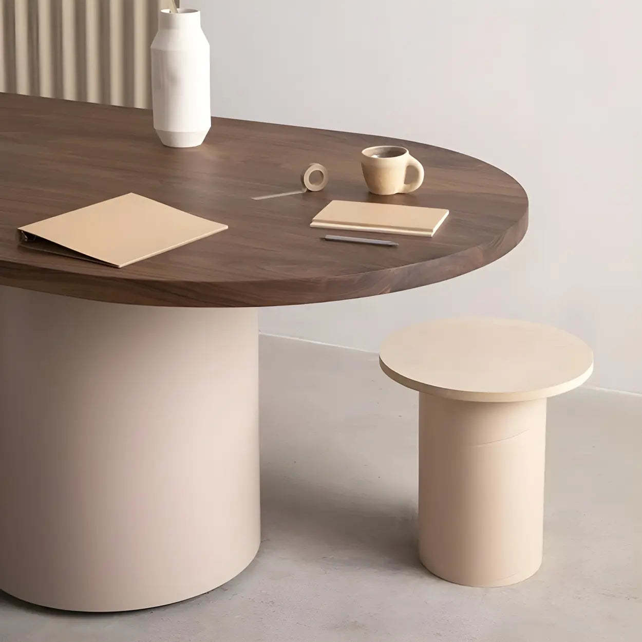 Nordic Oval White Wood Double-Pedestal Dining Table — White / Table Only