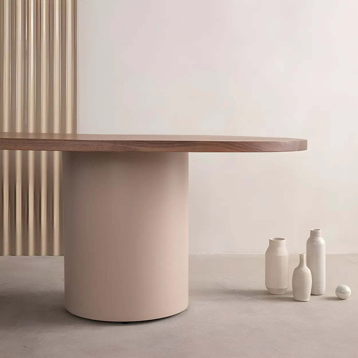 Nordic Oval White Wood Double-Pedestal Dining Table — White / Table Only