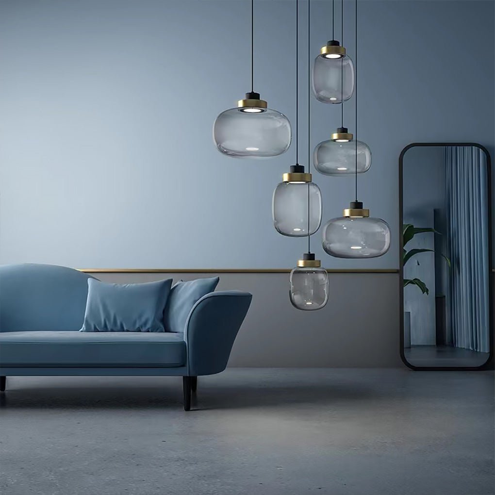 Gray industrial warm bedside pendant lighting — 10.62" H x 7.08" Dia