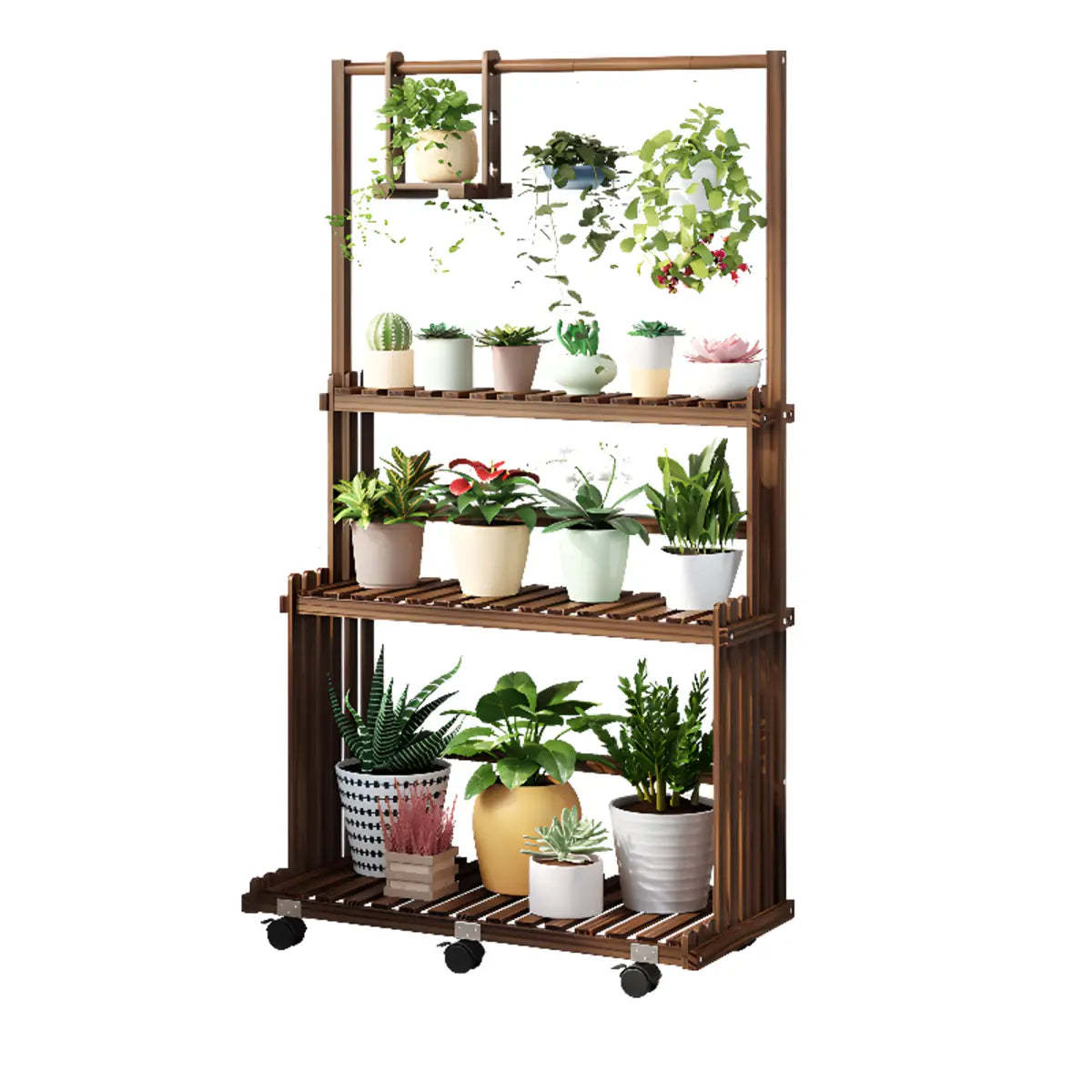 Nordic Brown Wood Rolling Plant Stand — Brown