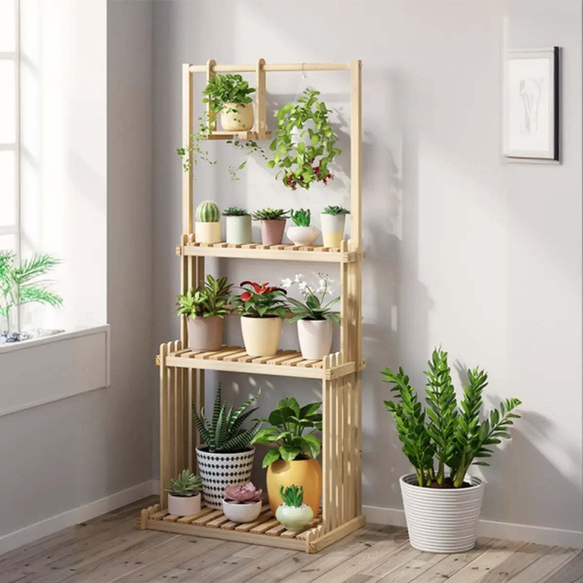 Nordic Brown Wood Rolling Plant Stand — Natural