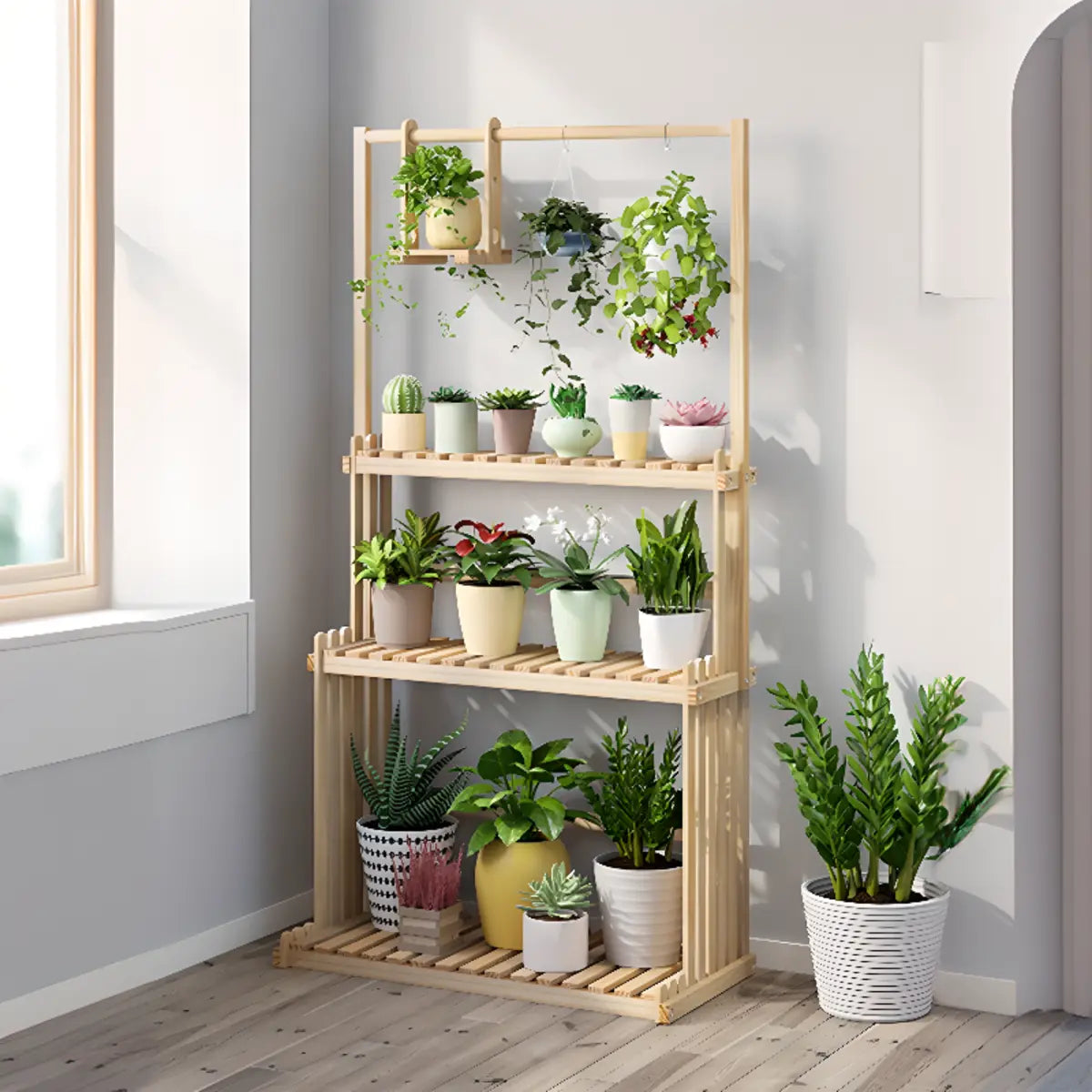 Nordic Brown Wood Rolling Plant Stand — Brown