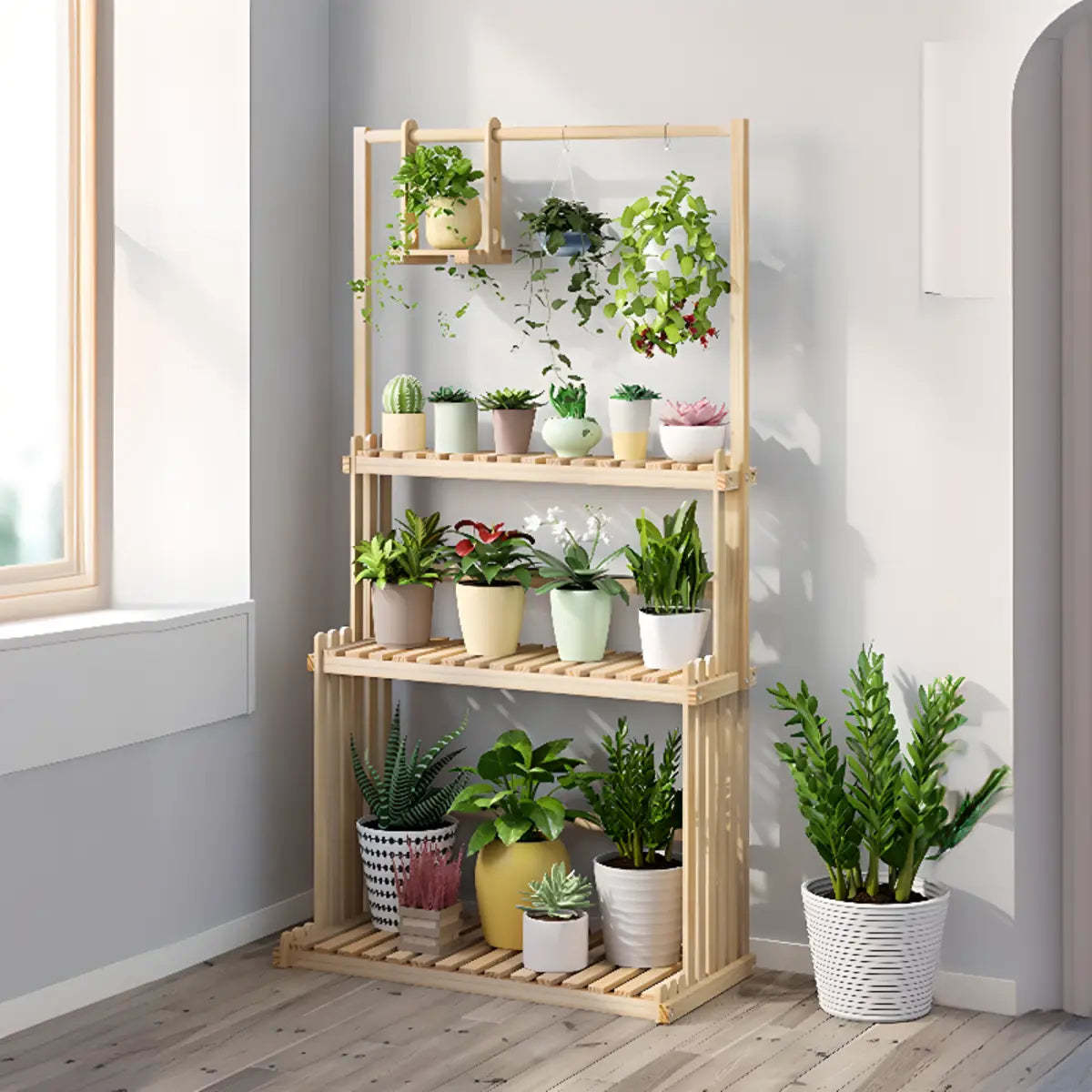 Nordic Brown Wood Rolling Plant Stand — Brown