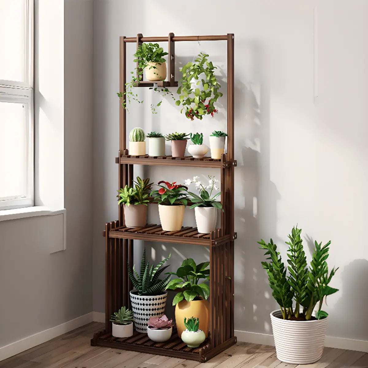 Nordic Brown Wood Rolling Plant Stand — Brown