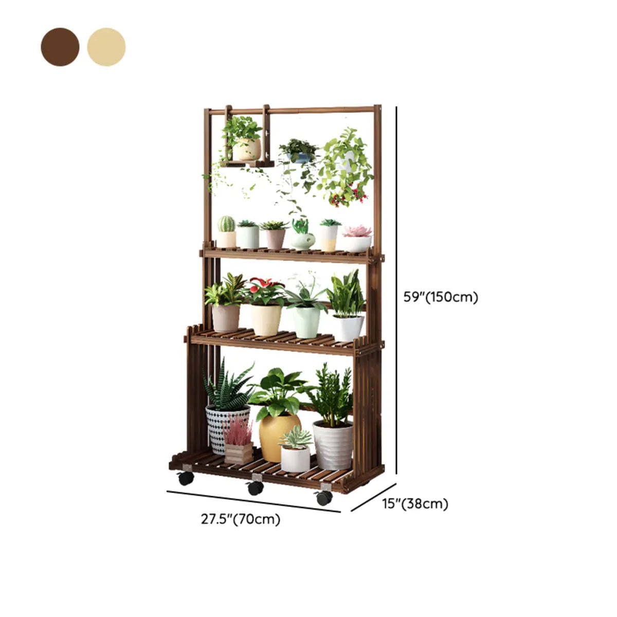 Nordic Brown Wood Rolling Plant Stand