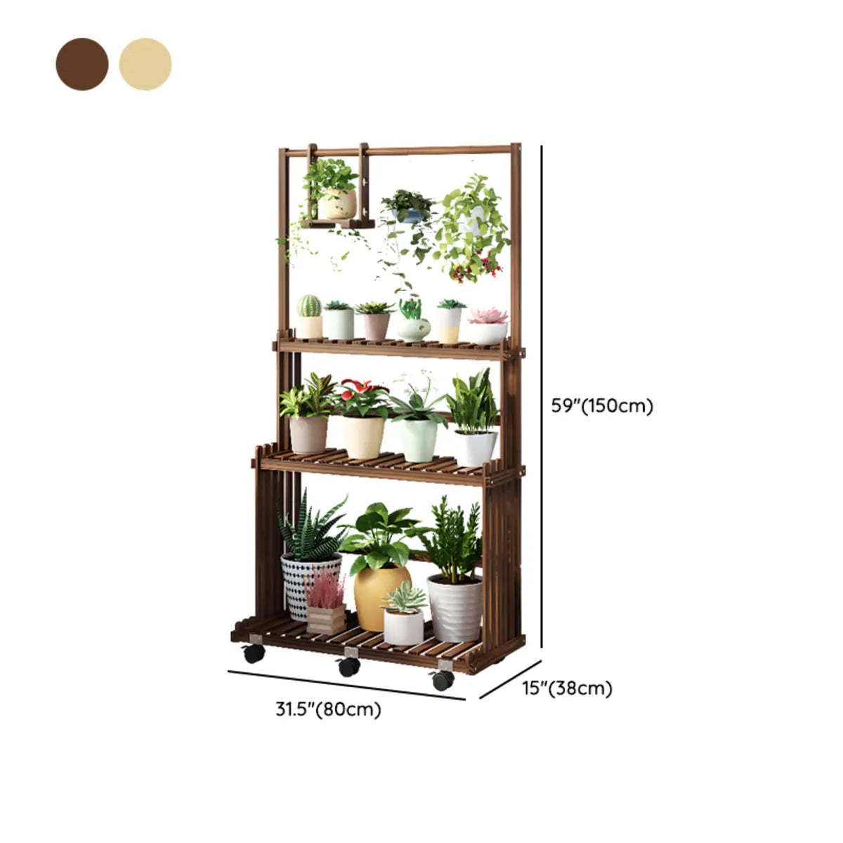 Nordic Brown Wood Rolling Plant Stand