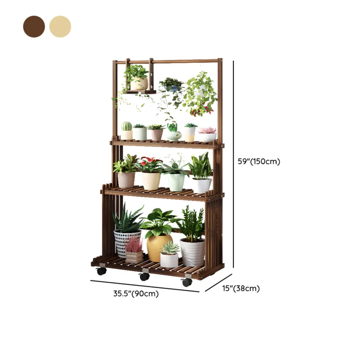 Nordic Brown Wood Rolling Plant Stand