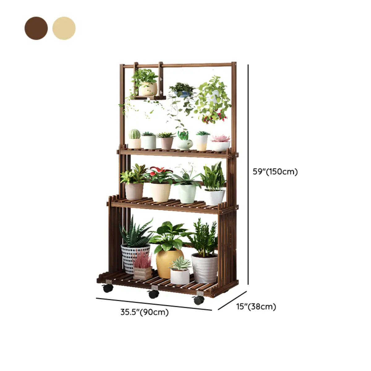 Nordic Brown Wood Rolling Plant Stand