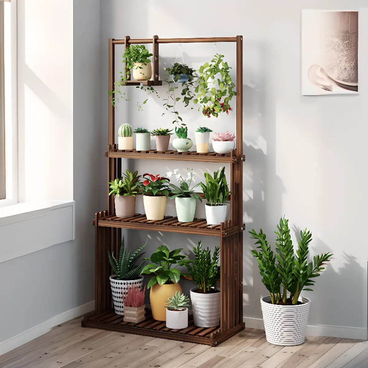 Nordic Brown Wood Rolling Plant Stand — Natural
