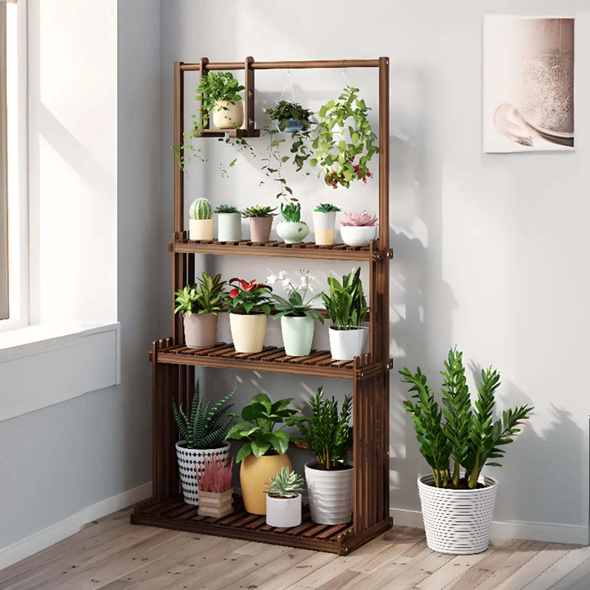 Nordic Brown Wood Rolling Plant Stand — Natural