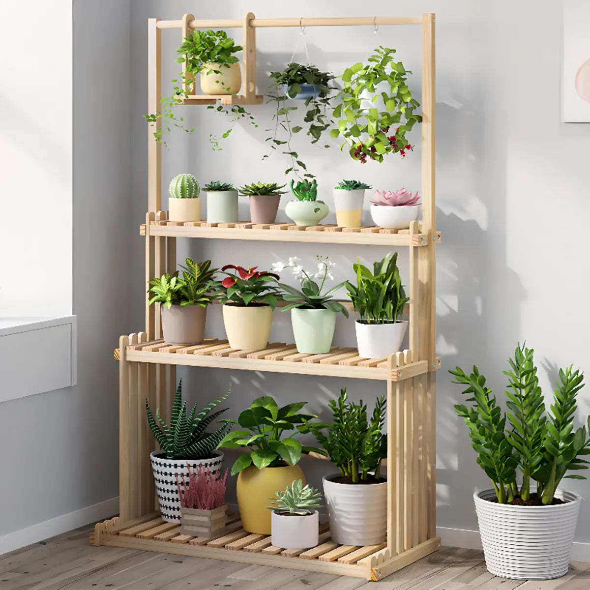 Nordic Brown Wood Rolling Plant Stand — Brown