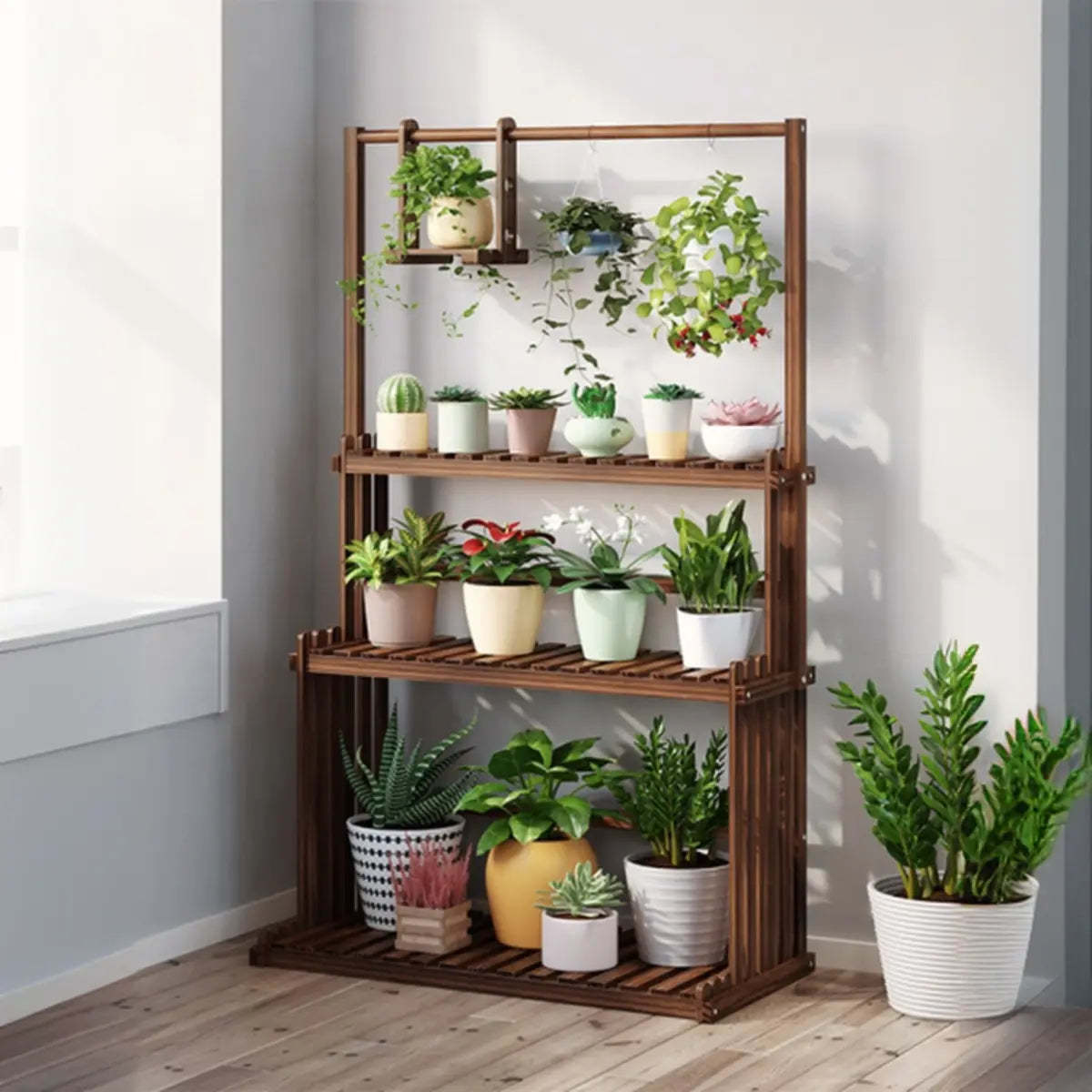 Nordic Brown Wood Rolling Plant Stand — Natural