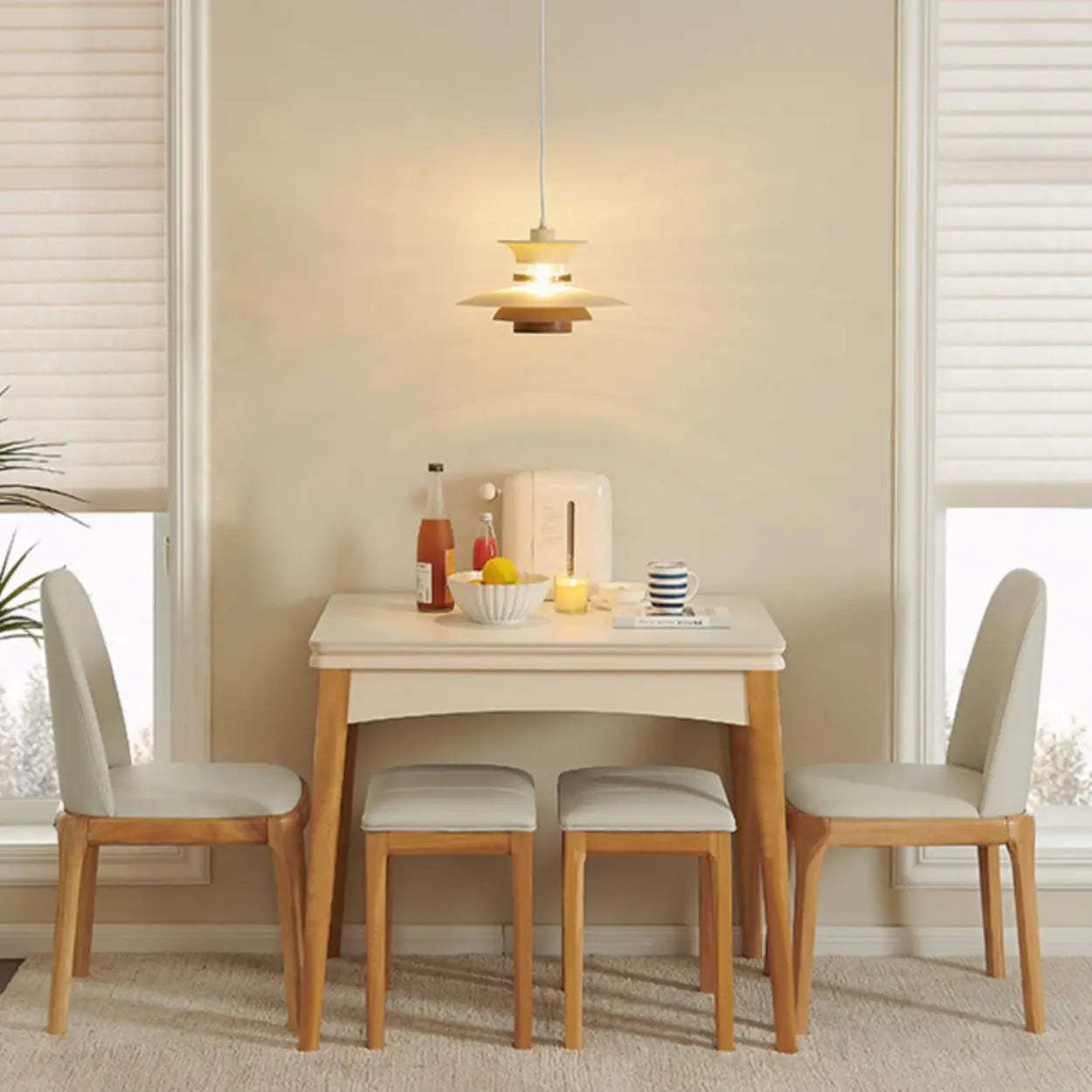 Nordic Rectangular Chalk Stone Extendable Dining Table — Table Only