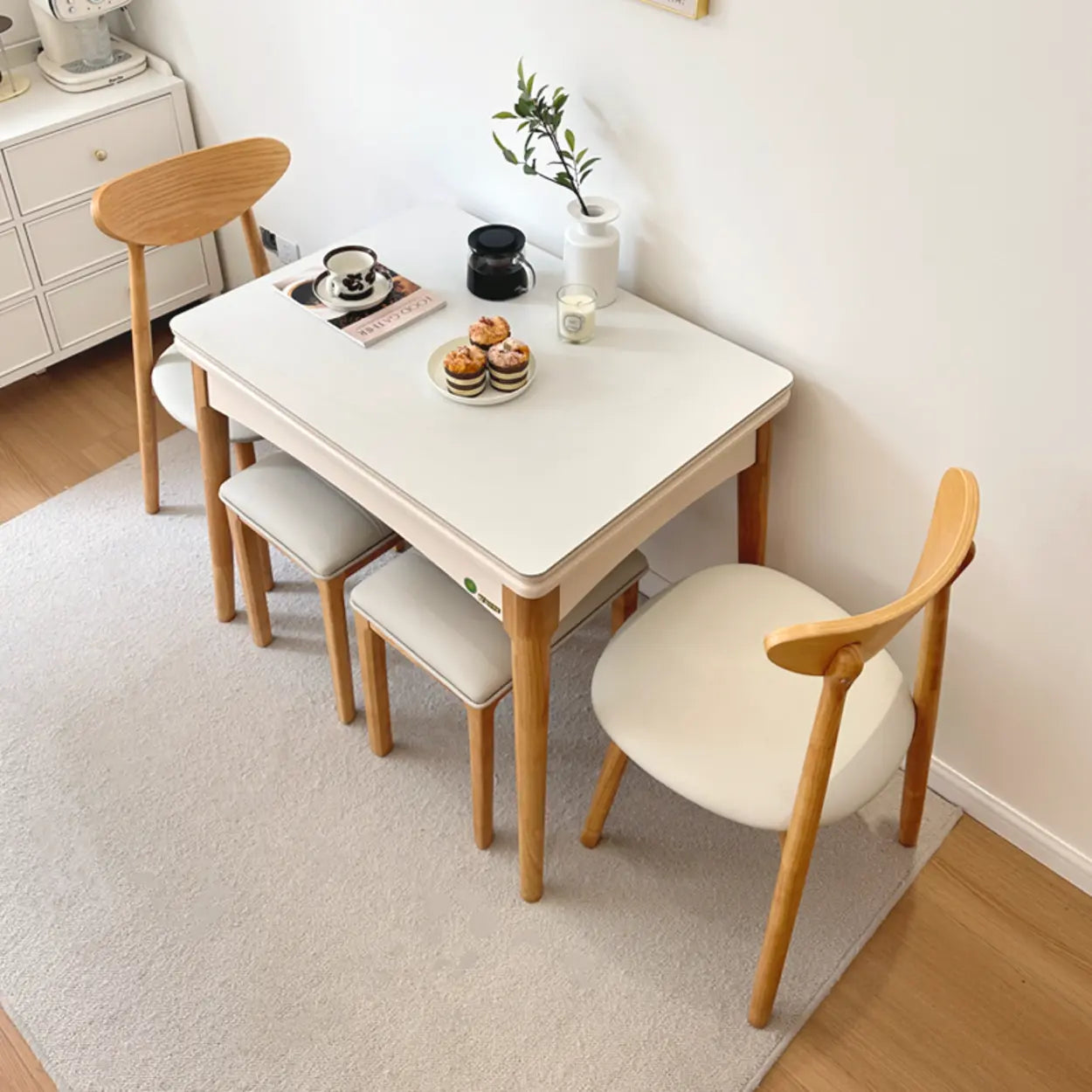 Nordic Rectangular Chalk Stone Extendable Dining Table — Table Only