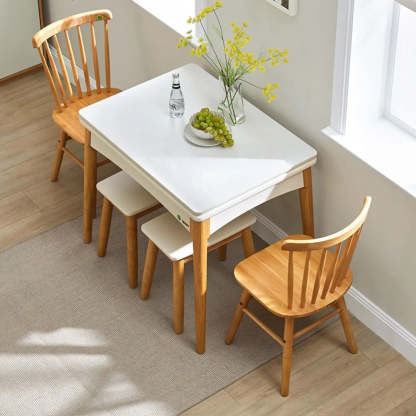Nordic Rectangular Chalk Stone Extendable Dining Table — Table Only