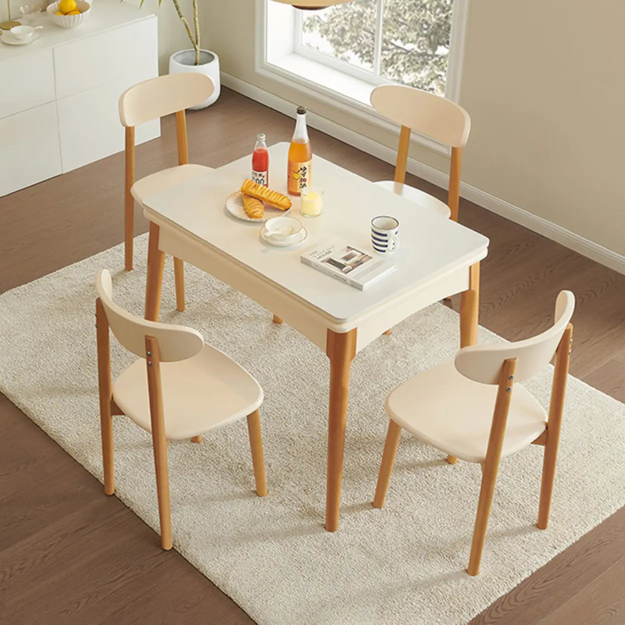 Nordic Rectangular Chalk Stone Extendable Dining Table