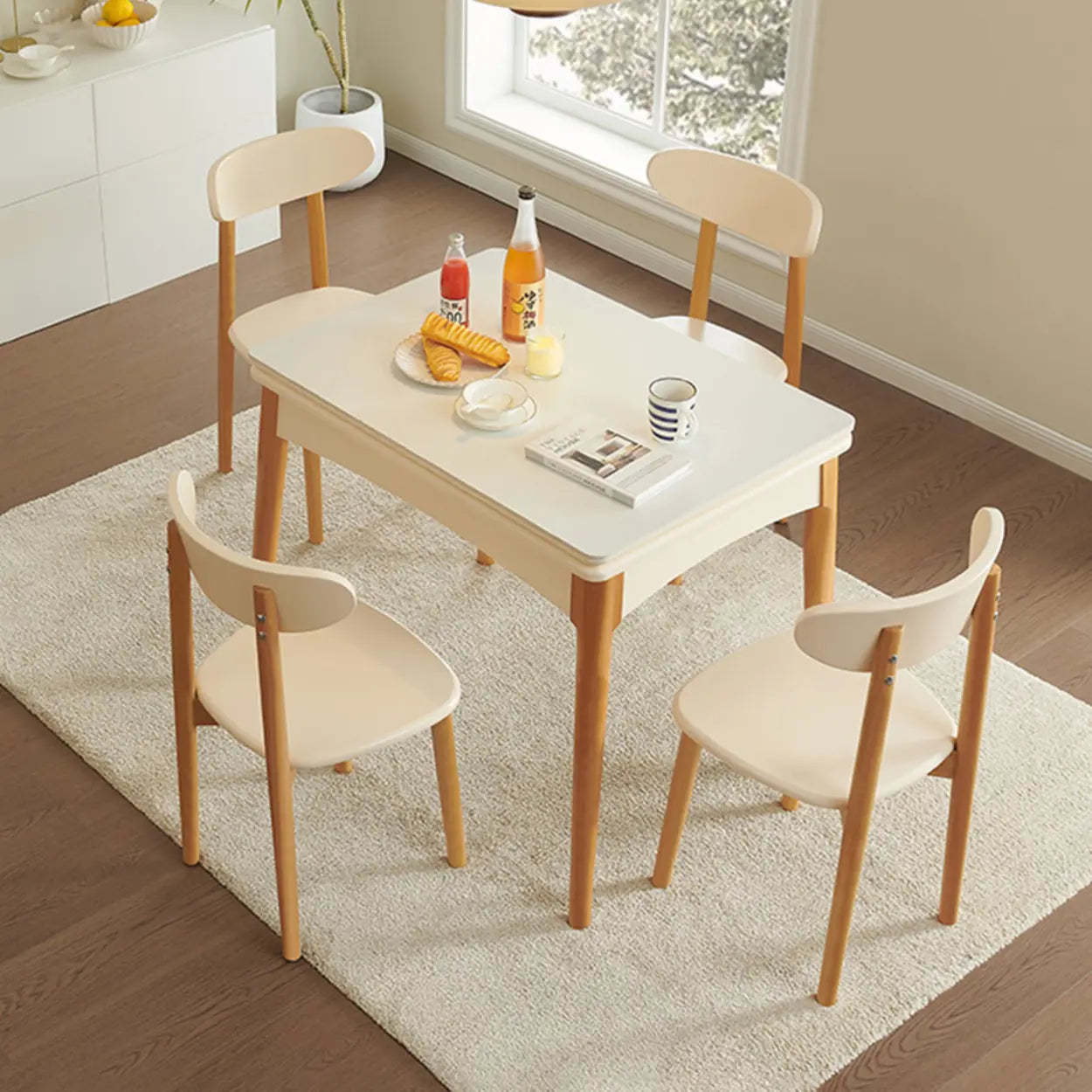 Nordic Rectangular Chalk Stone Extendable Dining Table