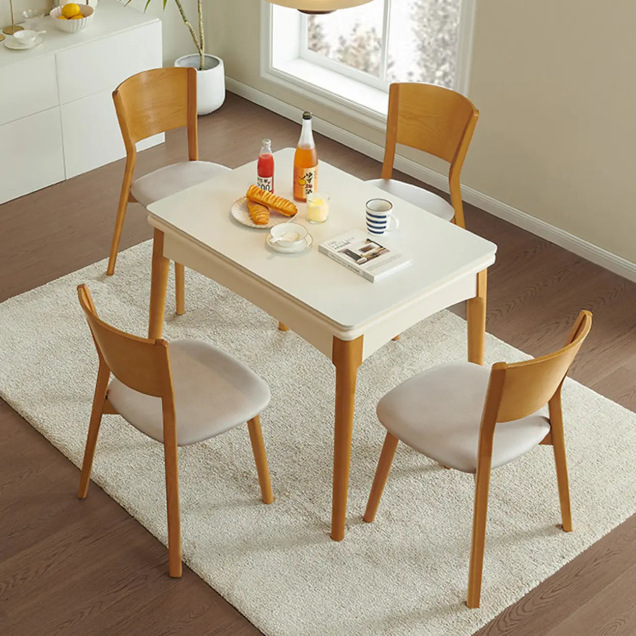Nordic Rectangular Chalk Stone Extendable Dining Table