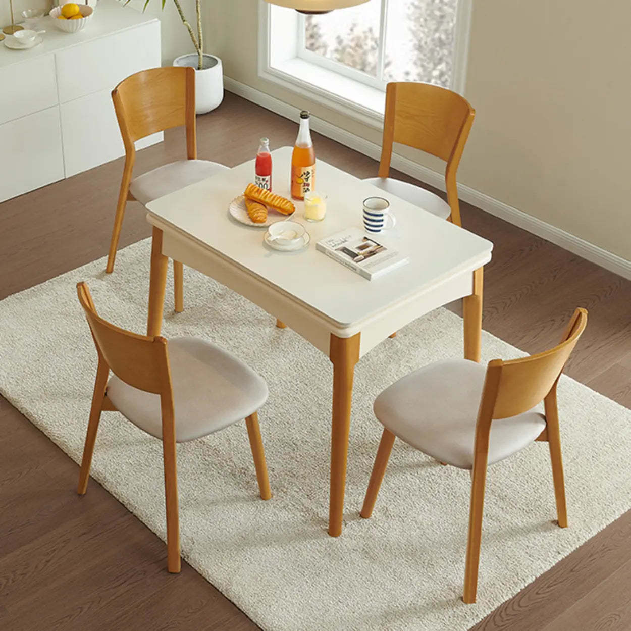Nordic Rectangular Chalk Stone Extendable Dining Table