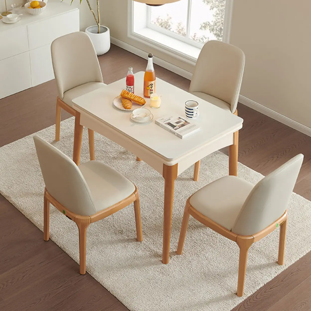 Nordic Rectangular Chalk Stone Extendable Dining Table