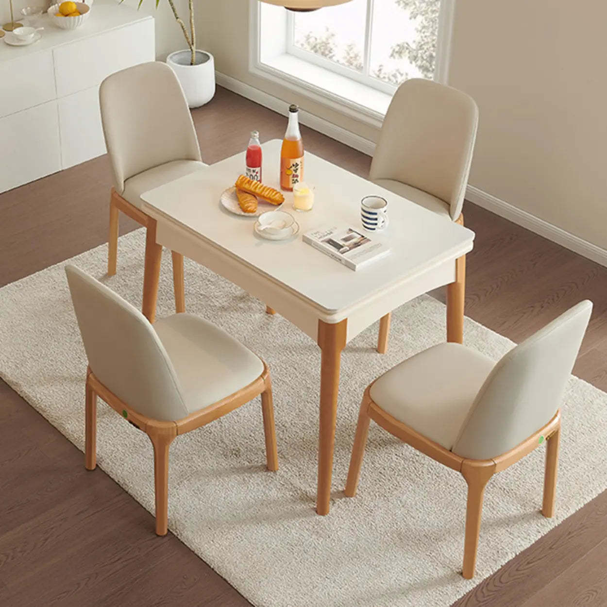 Nordic Rectangular Chalk Stone Extendable Dining Table