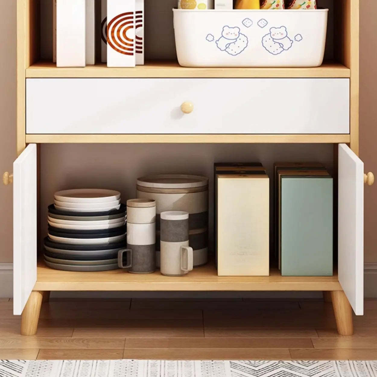 Nordic Oak Rectangular Kitchen China Cabinet — Oak / Drawer Not Included