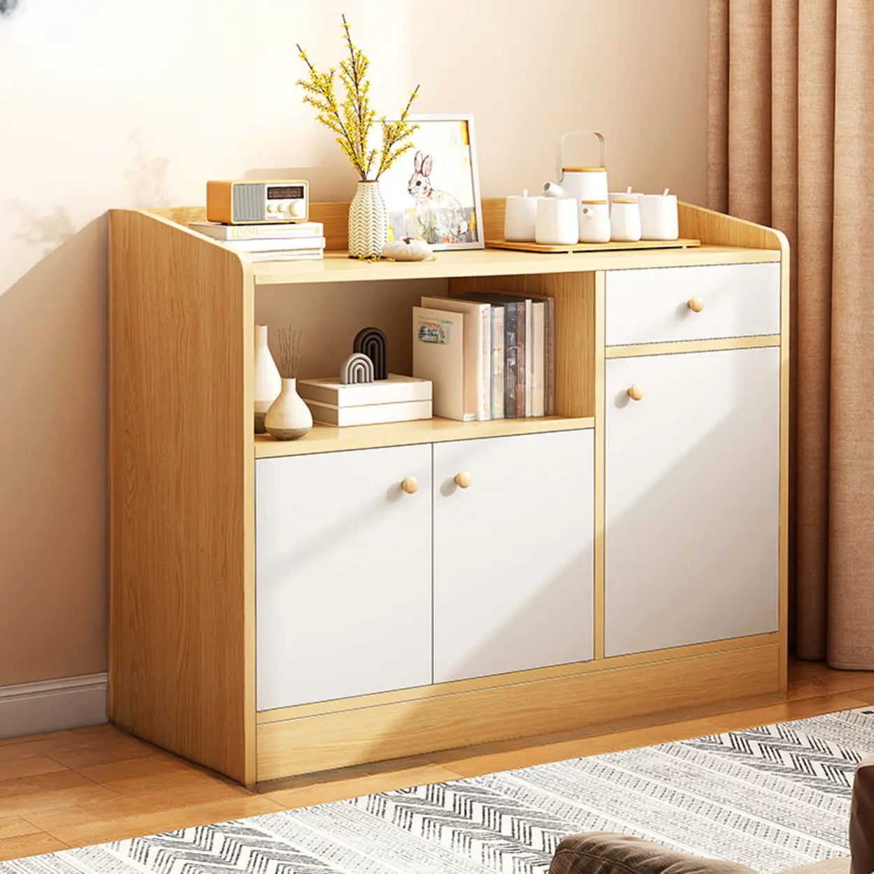 Nordic Oak Rectangular Kitchen China Cabinet — Oak / 1