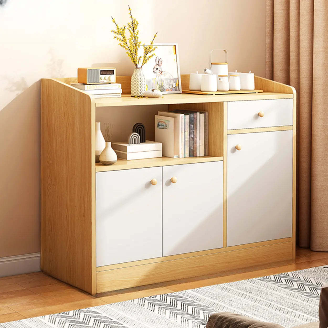 Nordic Oak Rectangular Kitchen China Cabinet — Oak / 1