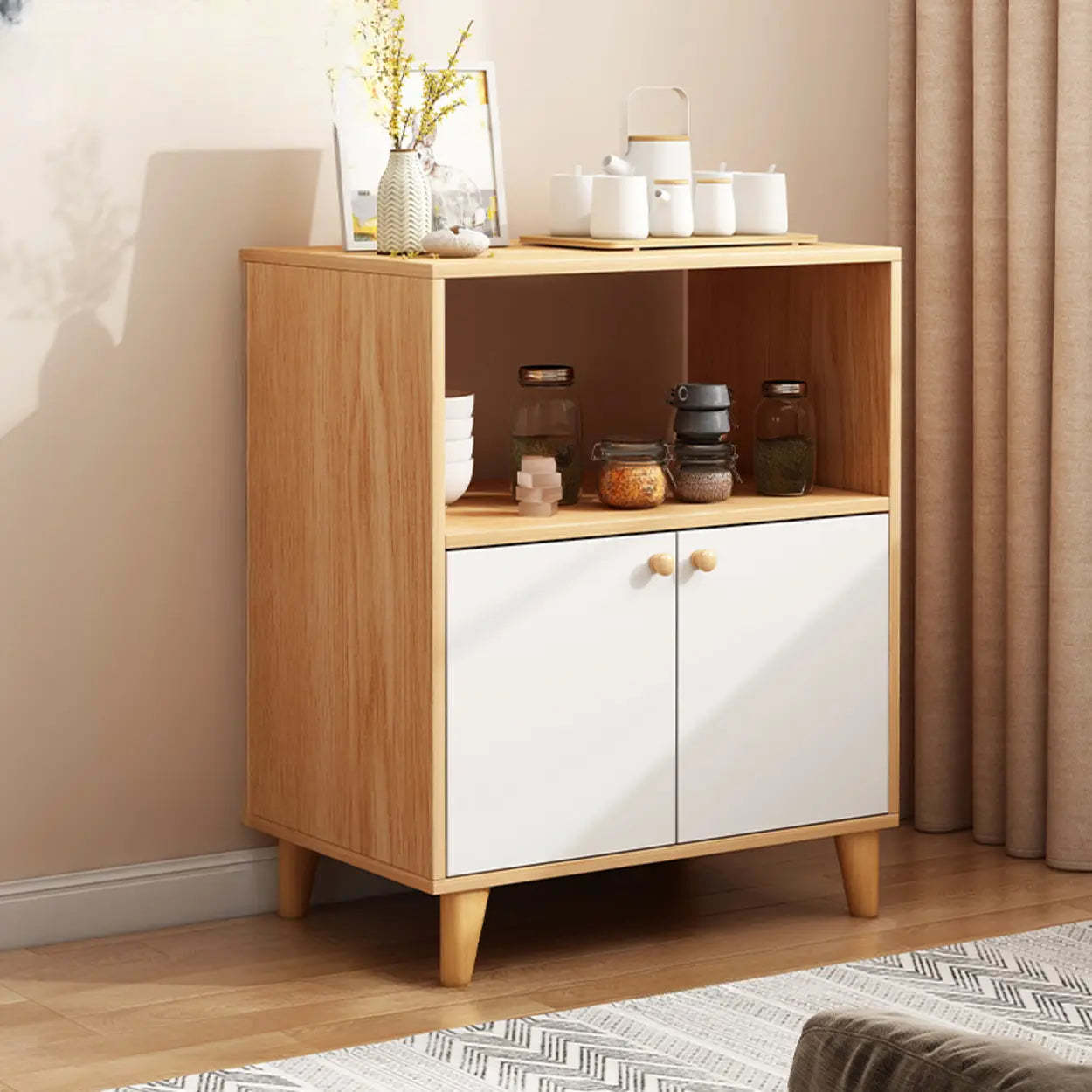 Nordic Oak Rectangular Kitchen China Cabinet — Oak / 1