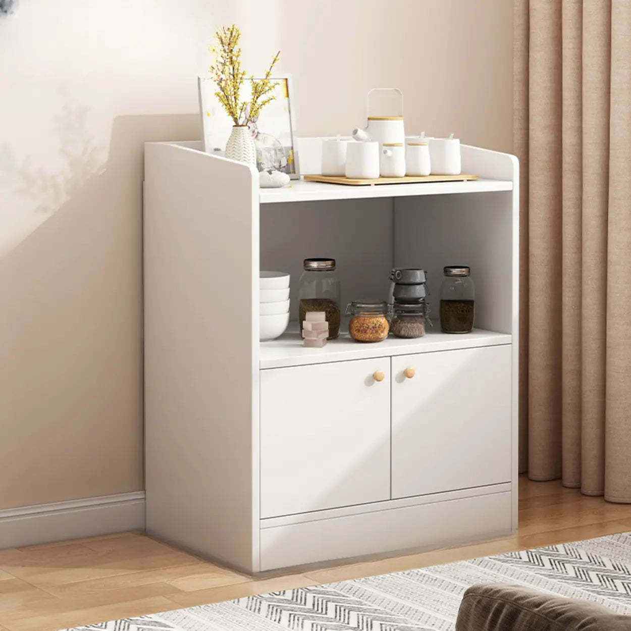 Oak nordic storage china wine cabinets — 20" L x 12" W x 31" H / No Drawer / White