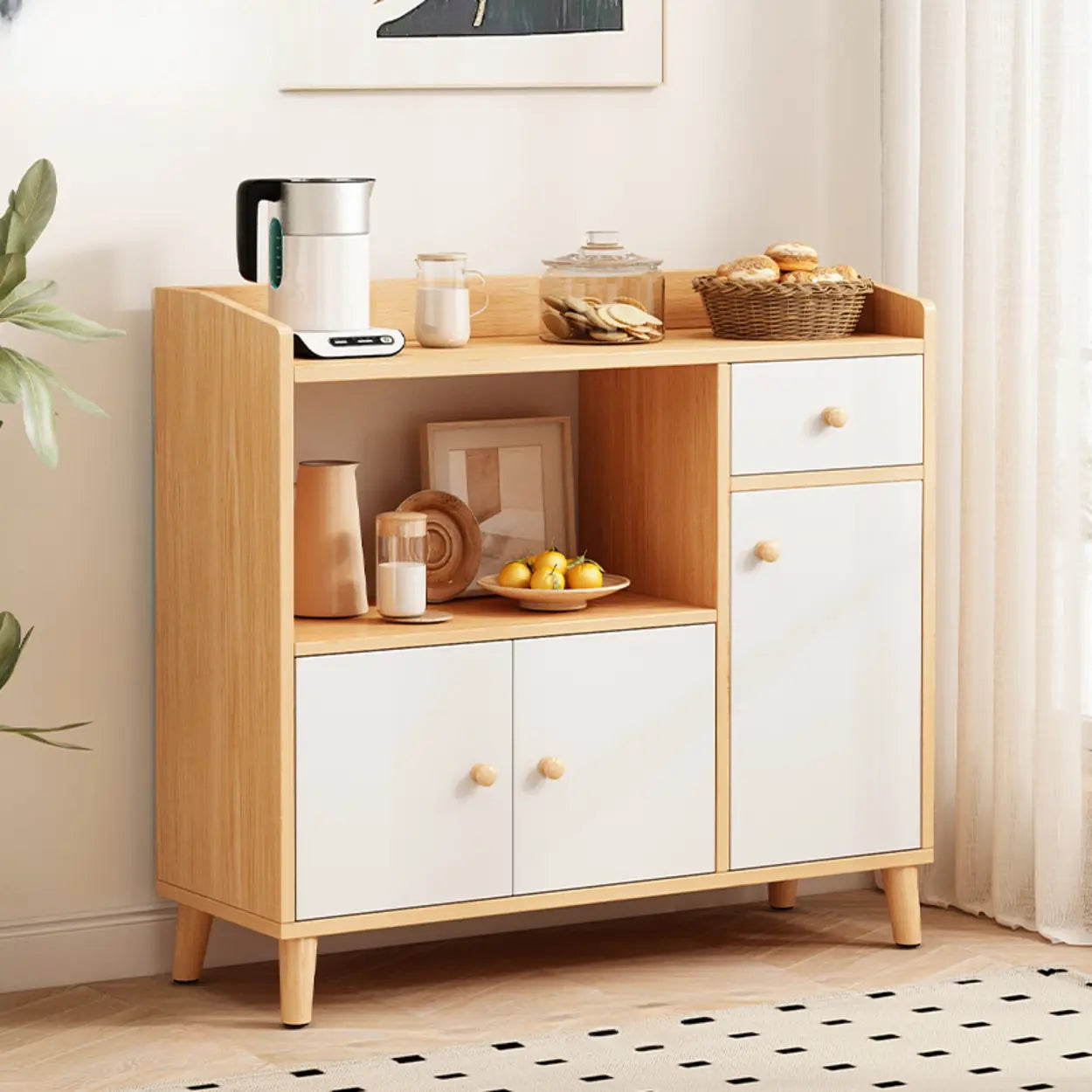 Nordic Oak Rectangular Kitchen China Cabinet