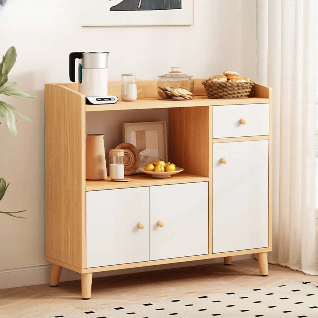Nordic Oak Rectangular Kitchen China Cabinet
