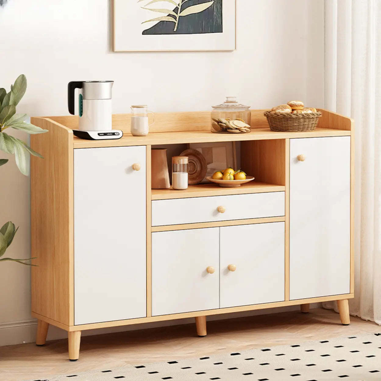 Nordic Oak Rectangular Kitchen China Cabinet