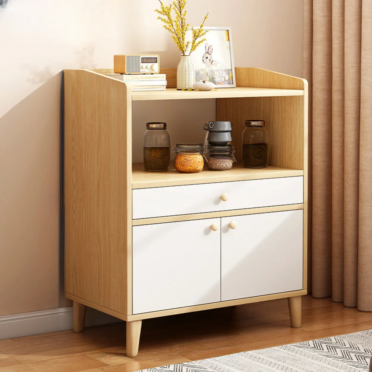Nordic Oak Rectangular Kitchen China Cabinet