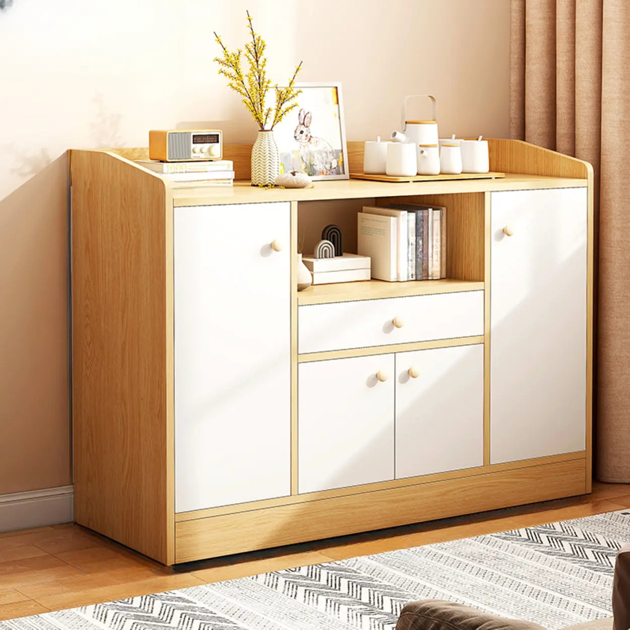 Nordic Oak Rectangular Kitchen China Cabinet