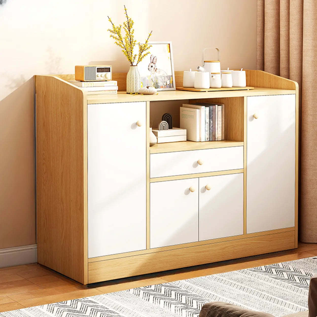 Nordic Oak Rectangular Kitchen China Cabinet