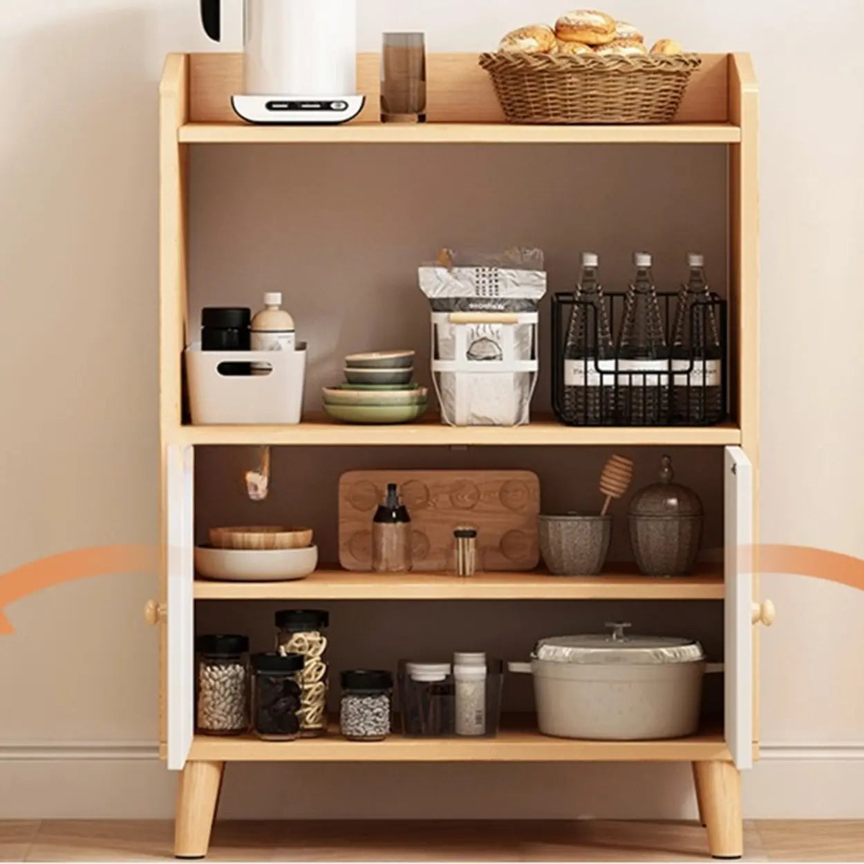Nordic Oak Rectangular Kitchen China Cabinet — Oak / Drawer Not Included