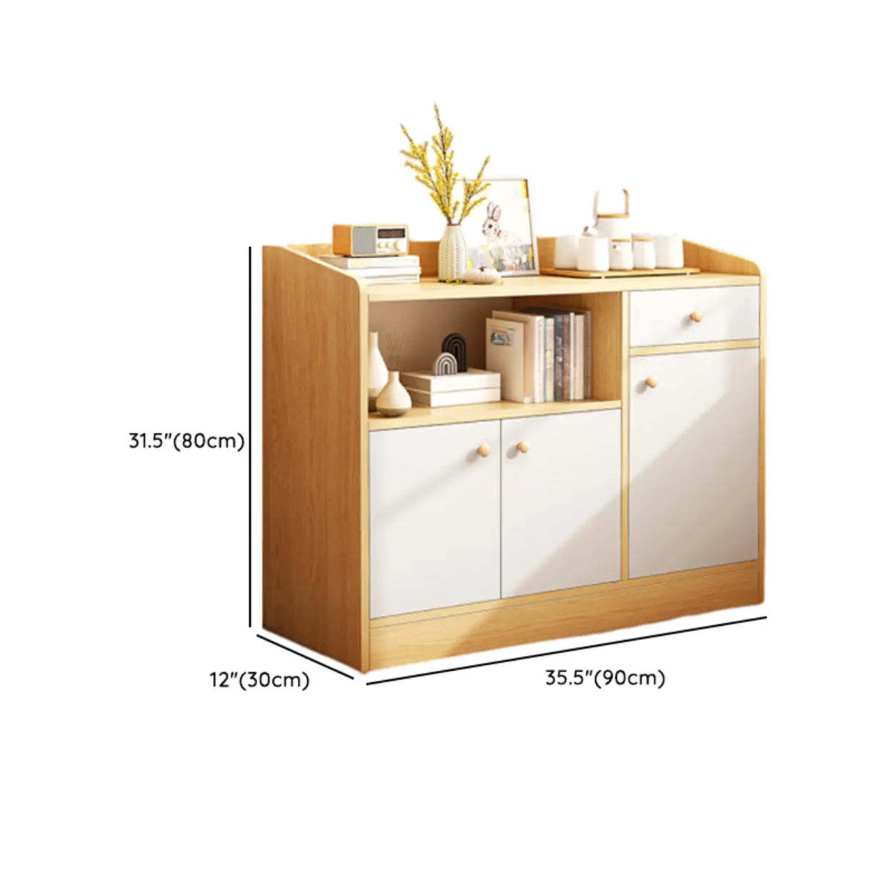 Nordic Oak Rectangular Kitchen China Cabinet